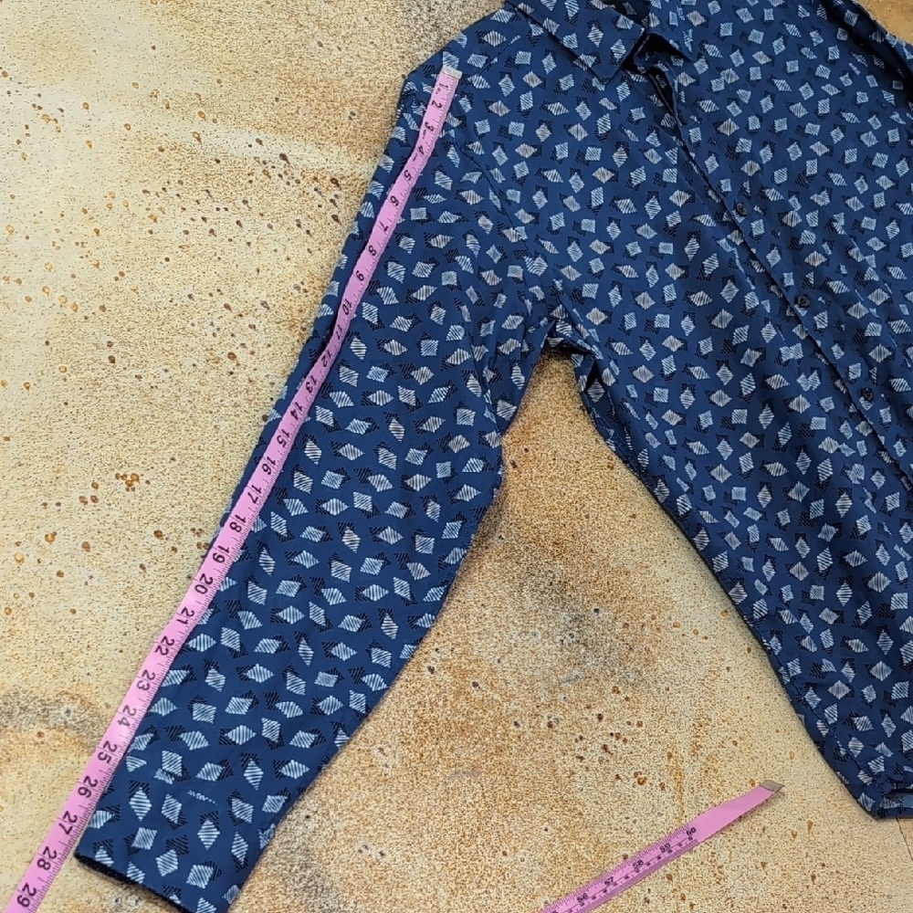 Bugatchi Cotton Blue White Geometric Patterned Button Down Dress Shirt Size M - Picture 9 of 13